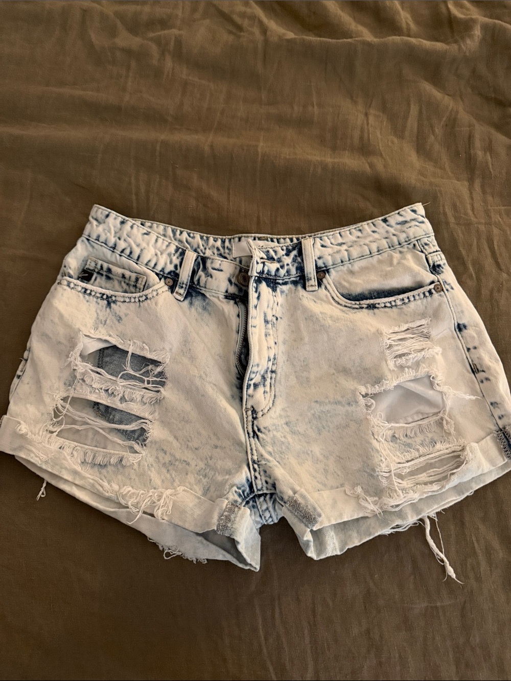 KanCan Women's Light Blue Acid-Wash Distressed Jean Shorts